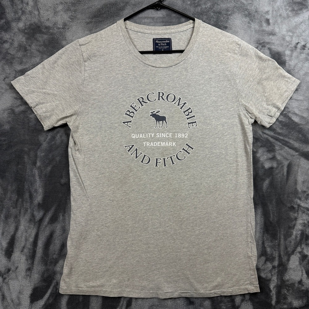 Abercrombie & Fitch Graphic Tee Mens Medium Gray Short Sleeve Moose Logo Shirt